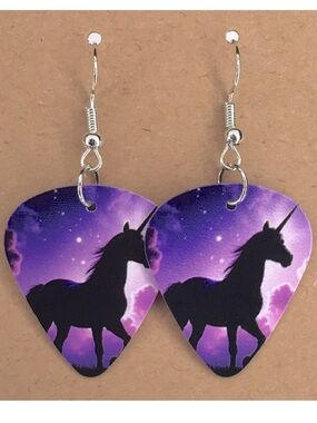 Purple Unicorn Custom Guitar Pick Earrings Fashion Jewelry